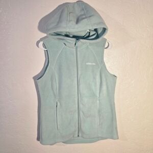 Columbia Women's Medium Fleece Hooded Vest Light Blue Zip Front Pockets